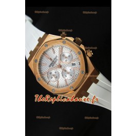 Montre chronographe Royal Oak d'Audemars Piguet en or jaune avec cadran blanc poli