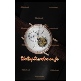 Réplique de montre suisse Classique Tourbillon Breguet en or rose avec lunette sertie de diamants
