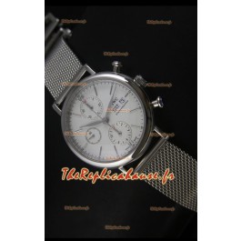 Montre suisse chronographe IWC Portofino avec bracelet en mailles et cadran blanc 