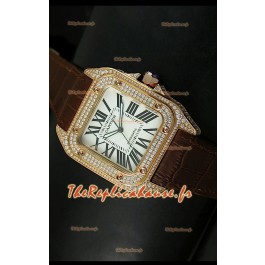 Cartier Santos 100 1:1 Réplique de montre miroir or rose et diamants 42mm