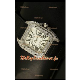 Cartier Santos 100 1:1 Réplique de montre miroir pour hommes en acier et en diamants Taille 42mm
