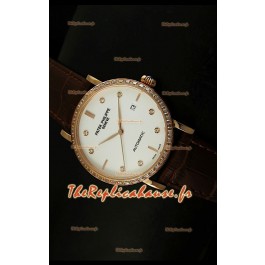 Réplique de montre suisse Patek Philippe Calatrava 5298 avec revêtement or rose - Heures en diamants