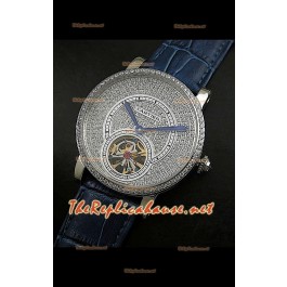 Cartier Calibre Tourbillon Montre avec Cadran de Diamants Bracelet Bleu