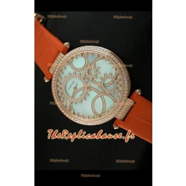 Cartier Reproduction Montre avec Lunette Cadran Incrustés de Diamants dans un Boitier en Or/Bracelet Orange