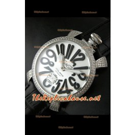GaGa Milano Manuale Japanese Montre Cadran Blanc Lunette de Diamants