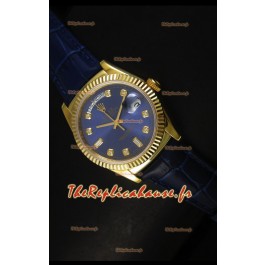 Réplique de montre suisse en or jaune Rolex Day Date 36MM - Cadran bleu foncé