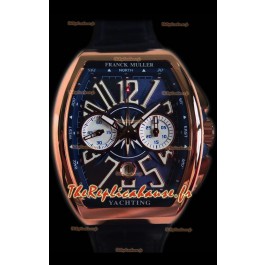 Franck Muller Vanguard montre suisse chronographe en or rose de 18 carats cadran bleu 