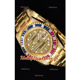 Rolex GMT Masters II glacé montre suisse avec boîtier en or jaune 904L
