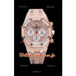 Montre suisse Audemars Piguet Royal Oak Chronograph 41MM à quartz avec boîtier incrusté de diamants en or rose