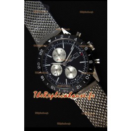 Montre Breitling Chronoliner Suisse Acier-Bracelet en maille noire avec cadran noir Répliquée 