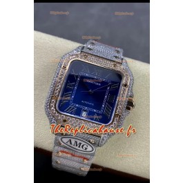Cartier "Santos De Cartier" Réplique 1:1 Cadran Bleu - 40MM - Diamants Véritables