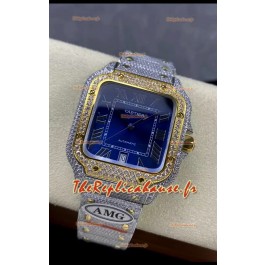 Cartier "Santos De Cartier" Réplique miroir 1:1 à cadran bleu - 40MM - Diamants véritables 