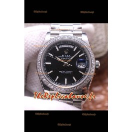 Montre Rolex Day Date Presidential 904L Acier 40MM - Cadran noir 1:1 Qualité Miroir