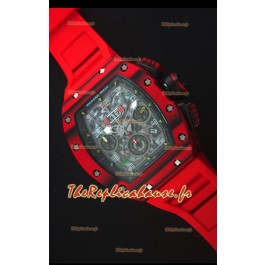 Richard Mille RM011-03 Montre avec boîtier en Un morceau de Carbone forgé rouge et Bracelet Rouge
