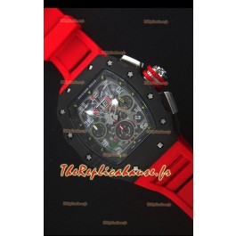 Richard Mille RM011-03 Montre avec boîtier en Un morceau de Carbone forgé Noir et Bracelet Rouge