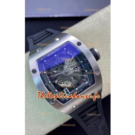 Réplique de la montre Richard Mille RM010 en acier inoxydable sur bracelet noir - chiffres romains