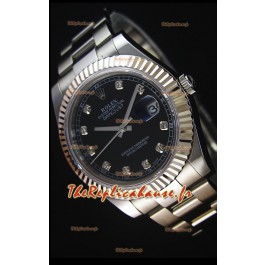 Rolex Datejust II 41MM avec Mouvement Cal.3136 Montre Réplique Suisse En cadran noir avec marqueurs de diamants 