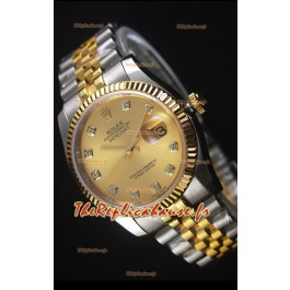 Rolex Datejust Montre Réplique avec Cadran en Or et de diamants 36MM avec Mouvement Suisse 3135