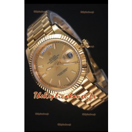 Rolex Day-Date 40MM Montre Réplique Cadran d'Or Marqueurs de bâton Mouvement Suisse Cal.3255 