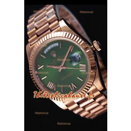 Rolex Day-Date 40MM Or Rose avec Cadran Vert et Chiffres des heures Romaines