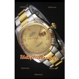 Montre japonaise Rolex Datejust - Placage bicolore avec cadran en or dans un boîtier de 36MM