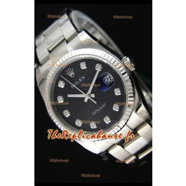 Réplique de montre Rolex Datejust Japanese - Cadran noir en 36MM avec bracelet huitre