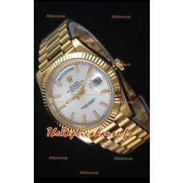 Réplique de montre Rolex Day Date Japonaise - Boîtier en or jaune et cadran à motifs acier 40MM