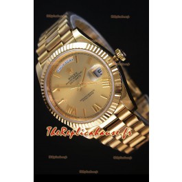 Réplique de montre Rolex Day Date Japonaise - Boîtier en or jaune et cadran en or 40MM