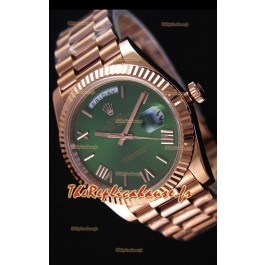 Réplique de montre Rolex Day Date Japonaise - Boîtier en or rose et cadran vert 40MM