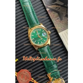 Rolex Day Date Montre avec boîtier en or jaune et bracelet vert 36 mm - Qualité miroir 1:1 