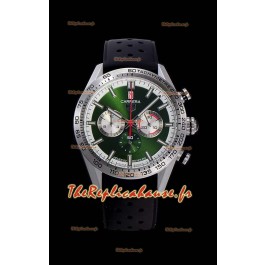 Montre Tag Heuer Carrera Swiss Mouvement à Quartz - Réplique de montre avec cadran vert - Bracelet en caoutchouc noir
