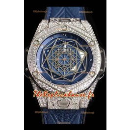 Montre Hublot Big Bang Sang Bleu 45MM Acier Inoxydable Édition Diamants Réplique Suisse