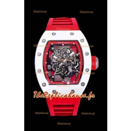 Réplique de la montre Richard Mille RM055 boîtier en céramique miroir 1:1 avec bracelet rouge 