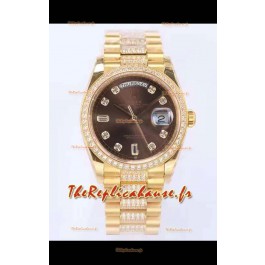 Montre Rolex Day Date Presidential en or jaune 18 carats 36MM - Cadran brun 1:1 qualité miroir 