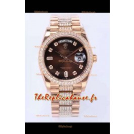Montre Rolex Day Date Presidential en or rose 36MM - Cadran brun 1:1 qualité miroir 