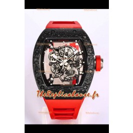 Réplique de Montre Richard Mille RM055 Boîtier Carbone Noir Miroir 1:1 avec bracelet rouge