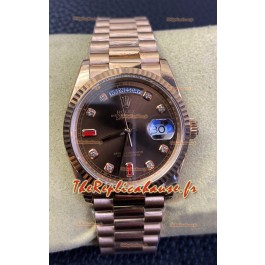 Réplique de montre Rolex Day Date 36MM 118235 en or rose avec cadran marron Miroir 1:1