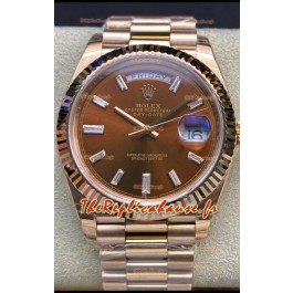 Réplique de montre Rolex Day Date 40MM 228235 Or Rose - Cadran marron Miroir 1:1