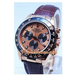 Rolex Daytona Chronograph Lunette MonoBloc Cerachrom Face Or Rose Boîtier en Or Rose Bracelet Marron