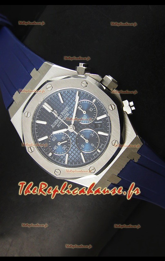 Montre chronographe Royal Oak d'Audemars Piguet avec boîtier en acier inoxydable et cadran bleu