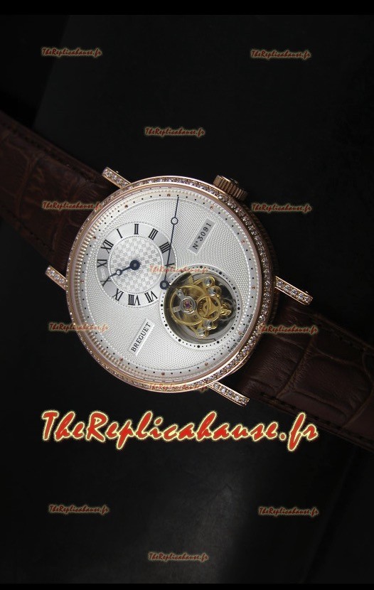 Réplique de montre suisse Classique Tourbillon Breguet en or rose avec lunette sertie de diamants