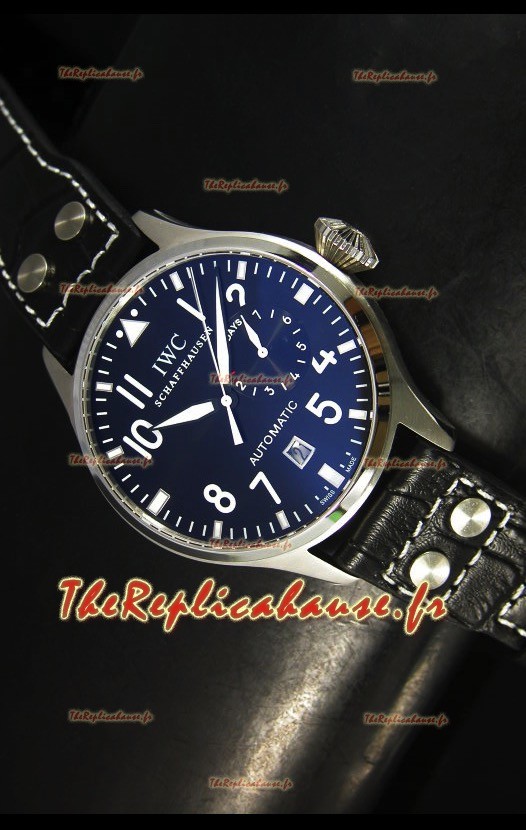 Réplique de montre suisse en acier IWC Big Pilot avec cadran noir - Version avec boîtier remis au goût du jour