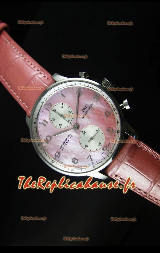 Réplique de montre suisse IWC Portuguese Chronograph avec cadran Pearl rose - Édition réplique miroir 1:1