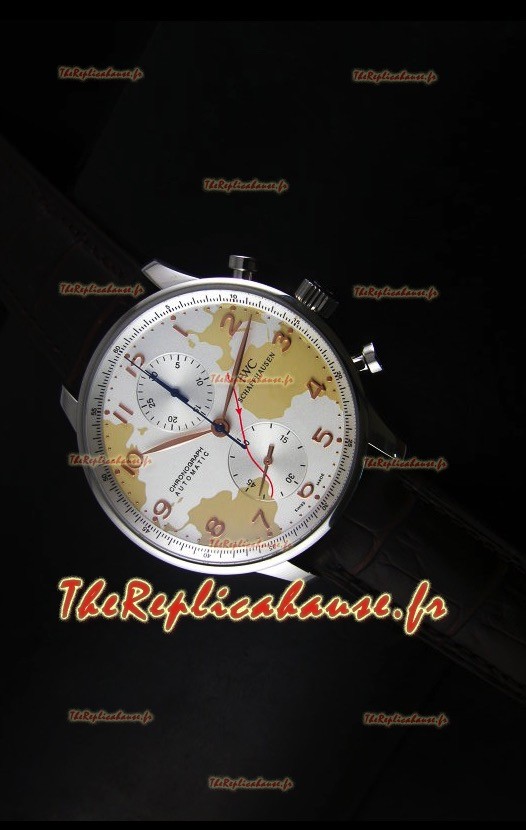 Réplique de montre suisse IWC Portuguese Chronograph avec cadran imprimé carte - Édition réplique miroir 1:1