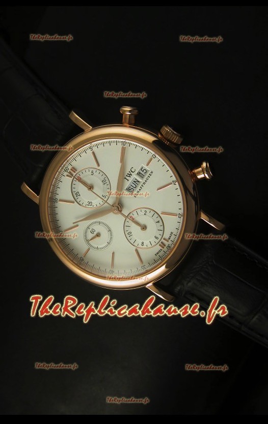 Montre suisse chronographe IWC Portofino avec boîtier or rose et cadran blanc