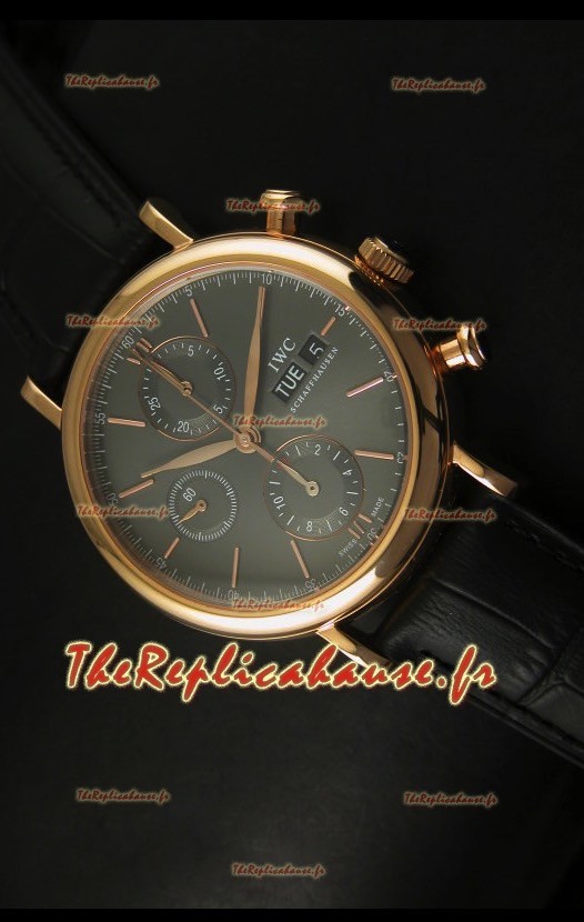 Montre suisse chronographe IWC Portofino avec boîtier or rose et cadran gris