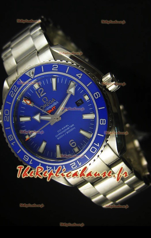 Réplique de montre suisse bleue Omega Planet Ocean GMT - Édition miroir Ultimate 1:1