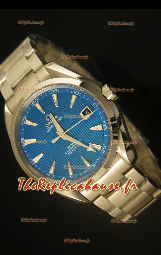 Montre suisse chronomètre coaxial Omega Seamaster Aqua Terra avec cadran bleu