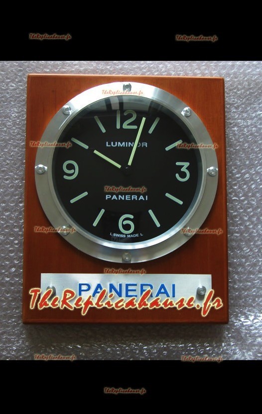 Horloge murale en tek Panerai PAM255 avec cadran blanc - Réplique miroir 1:1