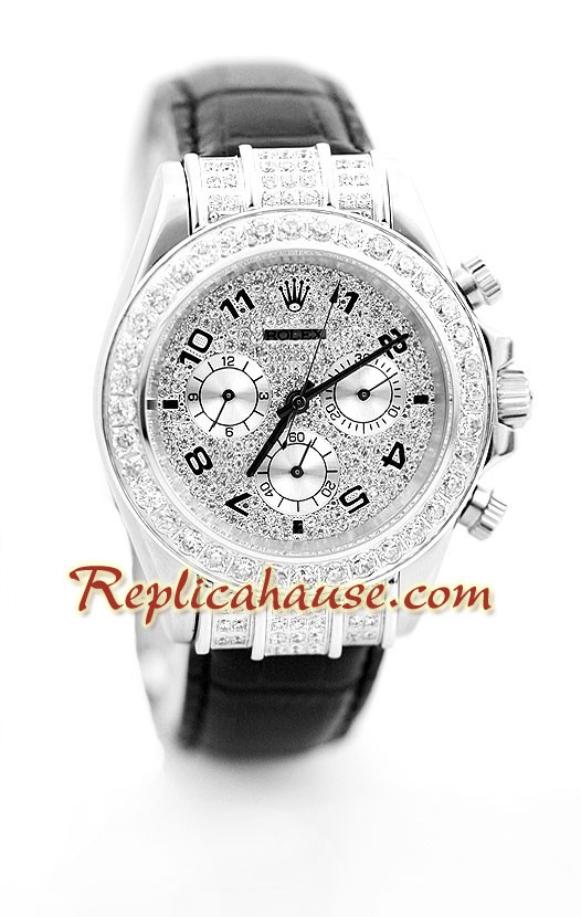 Rolex Replique Daytona Montre Diamonds Dial with Bracelet en Cuir